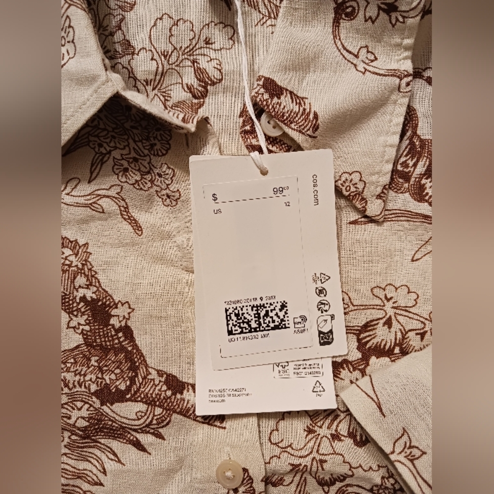 NWT COS Botanical Print Linen Button Down Shirt Size 12 - Picture 5 of 6